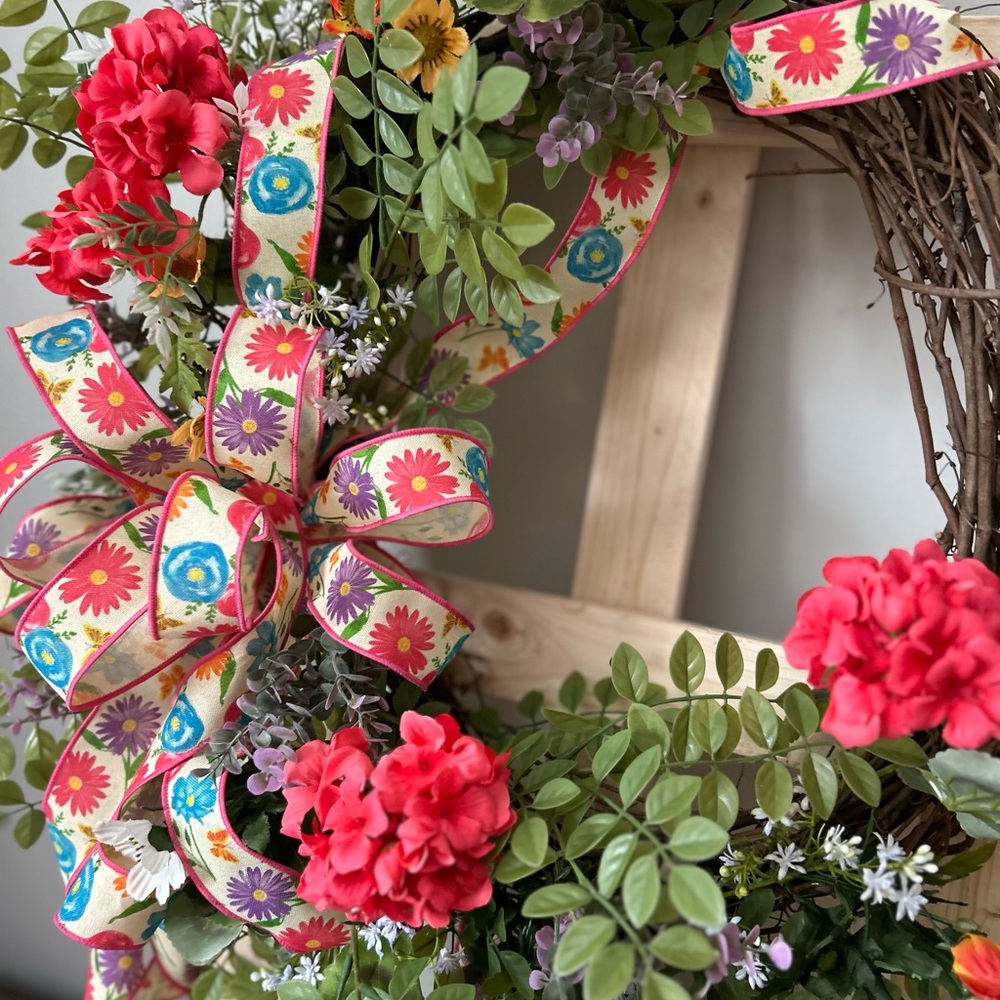 Floral Wreath with Colorful Ribbon - Picture 3 of 4